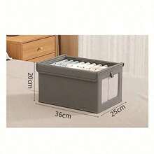 Large Storage Basket | Sturdy Fabric Wardrobe Storage Box With Transparent Window For Organization | Foldable Home Storage With Lid, Beige, Grey - Multicolor - View 13