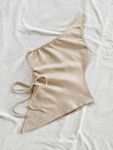 Soleia 女士夏季度假米色针织提花无袖修身连衣裙，配有抽绳腰带，适合派对、约会、情人节、复活节、狂欢节、下午茶、海滩、邮轮、城市度假等场合。 - 杏色 - 查看 2