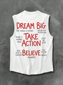 Manfinity LEGND Men's Slogan Print Round Neck Casual Versatile Tank Top - White - View 1