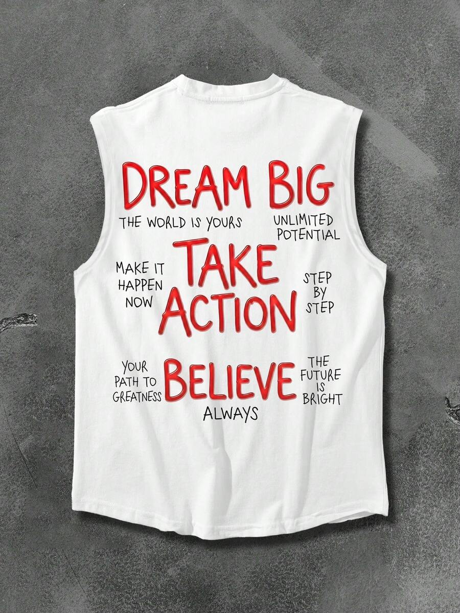 Manfinity LEGND Men's Slogan Print Round Neck Casual Versatile Tank Top - White - View 1