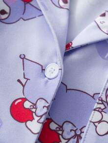 HELLO KITTY AND FRIENDS | SHEIN Conjunto de pijama con top de manga corta y pantalones cortos con estampado de dibujos animados para niña preadolescente - Púrpura malva - Ver 5
