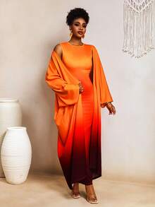 BamGleam Set de 2 piezas: Bata suelta con efecto ombré y vestido ajustado sin mangas - Multicolor - Ver 1