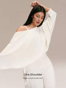 GLOWMODE SoftSerene Modal Own Your Flow Soft Silky-Smooth Breathable Waist Length Adjustable Drawstring Hem One-Shoulder Pullover Sweatshirt Daily Casual Wear - White - View 4