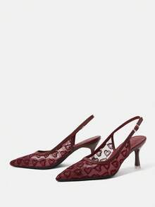 CUCCOO HITCHD Spring And Autumn Burgundy Mesh Embroidered Sequin Pointed Toe Thin Heels Sexy And Elegant Women's High Heels Shoes - Burgundy - View 10