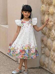 SHEIN Blusa sin mangas con volantes y bordado de moño elegante en color albaricoque sólido para niñas preadolescentes, Blusa corta con textura y moño frontal casual diaria y de vacaciones para niñas preadolescentes, Blusa de verano con ojales blancos para niñas adolescentes - Albaricoque - Ver 4