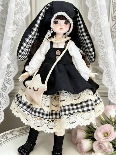 POKOJA LAND 1个30厘米6件套乙烯基娃娃玩具洛丽塔时尚衣橱套装可更换服装粉色蓝色白色可爱服装收藏装扮游戏礼物送给女孩青少年生日派对拍照道具（非毛绒填充）