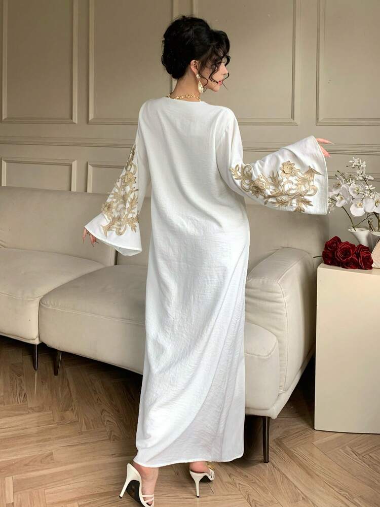 Patchwork Lace Trim Loose Long Flare Sleeve Elegant Summer Dress For Women Sundress