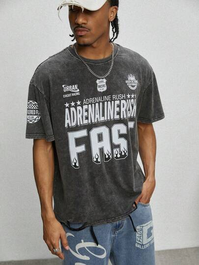 GALLERY FADE 男士街头风时尚圆领短袖T恤，常规版型针织衫，闪亮个性设计，展现独特风格，破洞做旧设计，趣味印花图案，搭配复古纹理面料，适合日常休闲穿着、街头时尚、派对、返校季、时尚穿搭、节日礼物，男女皆宜