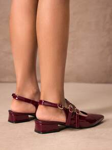 ROMWE Kawaii Giày lười đế bằng thời trang màu đỏ thu 2025 cho nữ - Màu Đỏ Sâu - Xem 4