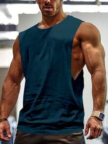 GymBeat 男士字母印花休闲运动背心 - 藏蓝色 - 查看 4