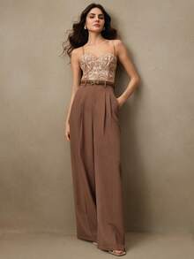 Anewsta Petite Spring/Summer Petite Office Lady Pleated Suit Pants - Coral Pink - View 4