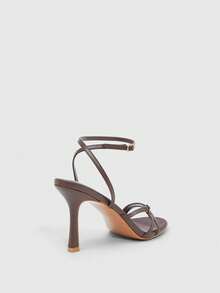 CUCCOO SZL Women's Solid Color Chain Decor Fashionable Elegant High Heel Sandals Spring Shoes Spring Break Easter Spring Shoes - Brown PU - View 4