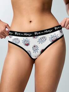 Rick and Morty X SHEIN 女士字母卡通印花休闲丁字裤 - 黑與白 - 查看 5