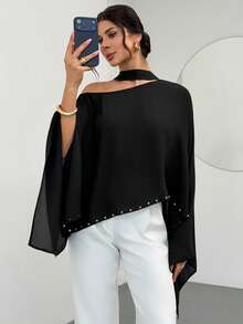 Firerie 女士休闲优雅露肩上衣，铆钉装饰上衣/宽松上衣/休闲上衣/可爱上衣/黑色上衣 - 黑色 - 查看 2