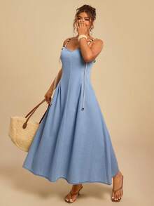 Travachic Plus Size Casual Sleeveless Denim Dress - Medium Wash - View 2