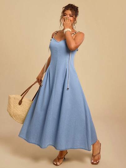 Travachic 大码休闲无袖牛仔连衣裙