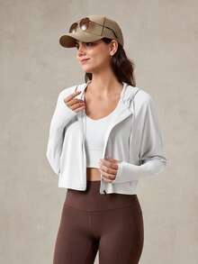 OutZeal Women White Sun-Proof Jacket Solid Color Hiking Gym Casual UV Protection Quick-Dry Hooded Cropped Summer Outdoor Jacket - White - View 10