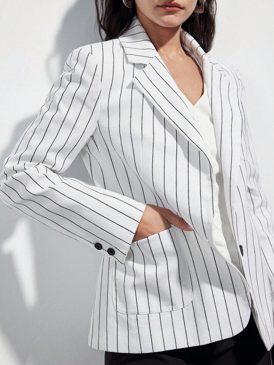 Aveloria Modichic New Lightweight Striped Slim Fit Single-Breasted V-Neck Striped Blazer Jacket, Casual Resort Wear For Spring/Summer - Multicolor - View 1