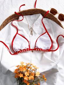 Swim Mod Women's Special Fabric Halter Neck Swimwear Top For Beach Vacation, Summer - Multicolor - View 2