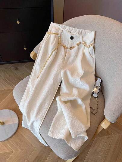 Lyxana Casual Versatile Solid Color Jacquard Straight Leg Pants