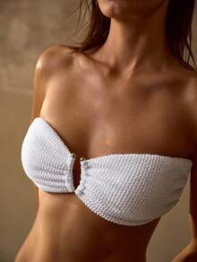 MOTF PREMIUM 戒指细节无肩带比基尼套装 - 白色 - 查看 2