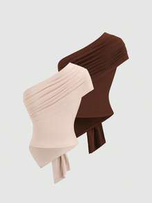 Sweetra Y2K Sexy Asymmetric Hem Elegant Versatile Vacation Top - Multicolor - View 2