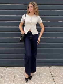 Aless PB Áo khoác cardigan mỏng tay ngắn đơn sắc thường ngày cho nữ - Màu be - Xem 4