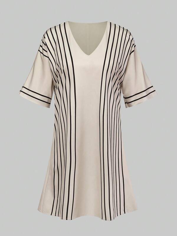 Breezaya Đầm ngắn tay cổ chữ V dáng rộng, thoải mái, thích hợp mặc hàng ngày, đi làm hoặc làm việc.