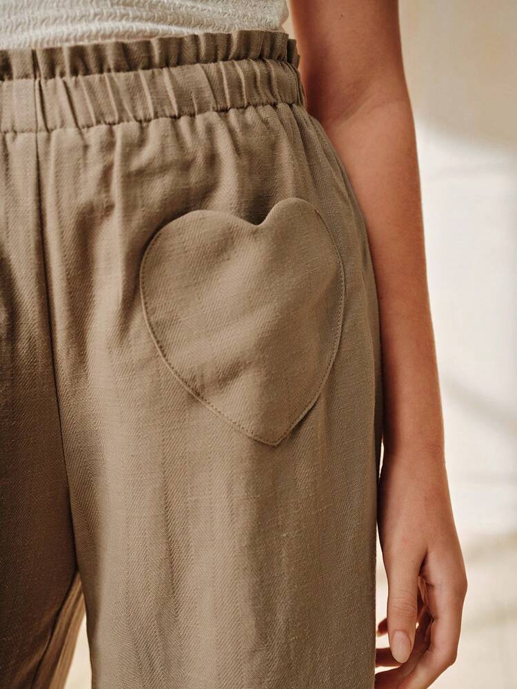 Girls' Oversized Heart Pocket Loose Wide Leg Pants, Elegant And Stylish, Spring/Summer