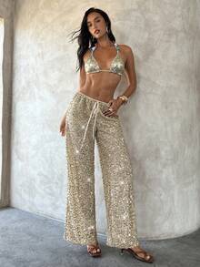 Aloruh Quần dài nữ gợi cảm xuyên thấu đính cườm thêu, lấp lánh, thích hợp cho lễ hội âm nhạc. - Rượu sâm banh - Xem 5