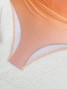 Swim Lushoire 女士优雅显瘦渐变褶皱连体泳衣，宽肩带 - 珊瑚粉 - 查看 3