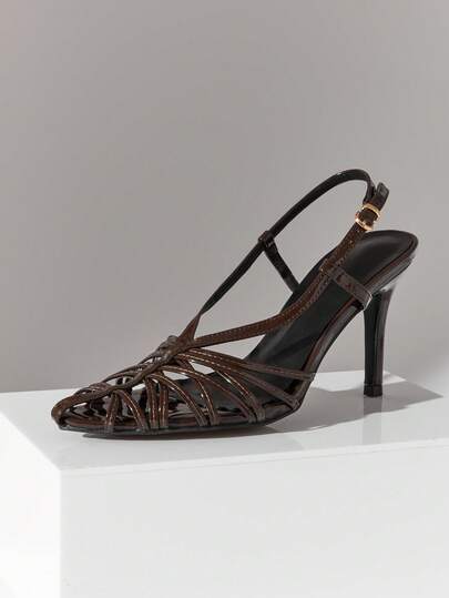 SHUZIA Sapatos de salto agulha femininos elegantes e estilosos com bico fino e tiras cruzadas.