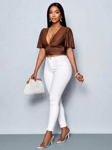 SOLERSUN 性感优雅的短袖修身棕色T恤，通勤和度假皆宜 - 春夏女装 - 咖啡棕 - 查看 5