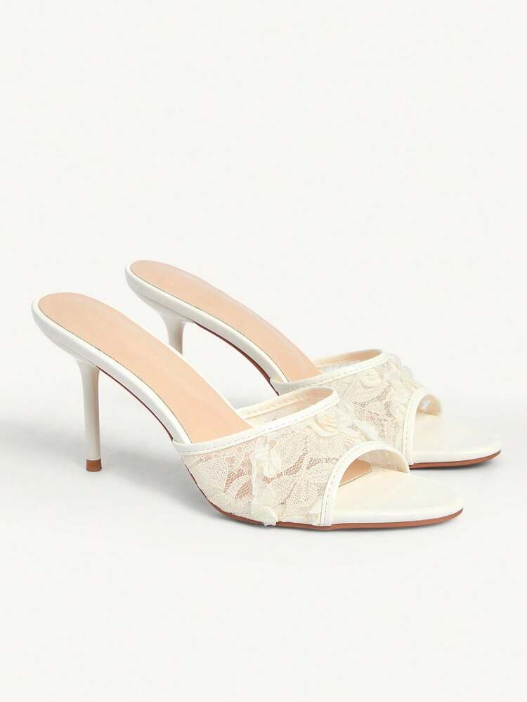 CUCCOO CHICEST Women Shoes Summer Summer Lace Rose Ornament Open-Toed Stiletto 8.5cm Solid Color Women's High Heel Sandals Elegance Daily Dating Party Wedding Shoes Summer Shoes Bride Shoes