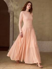 MOTF PREMIUM ĐẦM CHỮ A DÀNH CHO NỮ, KIỂU DÁNG LÃNG MẠN, THANH LỊCH VỚI HỌA TIẾT REN GHÉP. - Màu Hồng  San hô - Xem 7