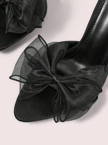CUCCOO DOLLMOD Giày sandal cao gót dự tiệc thanh lịch dành cho nữ, có nơ, thích hợp cho mùa xuân. - Màu đen - Xem 6