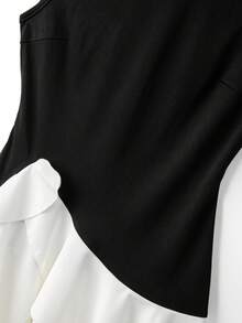 SHEIN Franclia Đầm ngắn nữ phối màu cổ tròn, viền bèo nhún, thích hợp cho hẹn hò và dự tiệc. - Đen và trắng - Xem 6