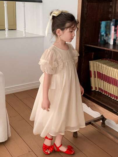 DAZY Girls Toddler Short Sleeve Embroidered Floral Dress, Princess Style Sweet And Fashionable