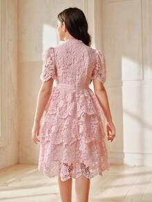 Anewsta Girls' Lace Cake Dress, Long Sleeve Pink Summer Dress For Toddler & Big Tween Girl - Pink - View 7