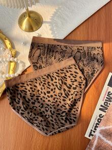 2pcs/Set Seamless Women Animal Print Comfortable Hipster Briefs - Multicolor - View 2