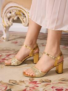 CUCCOO TILAWA Women Shoes Peep Toe Sandals, Small Square Toe Buckle Sandals, Comfortable And Fashionable Nightclub Travel And Easy Commute - Rose Gold - View 5