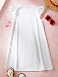 HELLO KITTY AND FRIENDS | SHEIN 少女休闲可爱卡通字母图案荷叶边袖口撞色网纱夏季连衣裙 - 彩色 - 查看 2