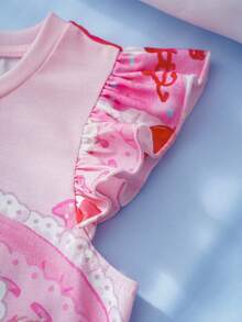 HELLO KITTY AND FRIENDS | SHEIN 1件装 少女休闲可爱猫咪印花荷叶边睡裙 - 彩色 - 查看 5