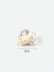 Opalesca Anillo exclusivo con concha irregular y perla con temática oceánica, premium/elegante/elegante/uso diario/minimalista, perla/cristal, verano/playa/baile de graduación/fiesta/vacaciones, compromiso/boda/promesa, novia, corazón/floral, Fairycore/Mermaidcore, chapado en oro de 18K - Plateado - Ver 8