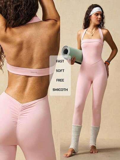 VARSIVA Bộ jumpsuit ôm sát, màu trơn, hở lưng, cổ yếm.