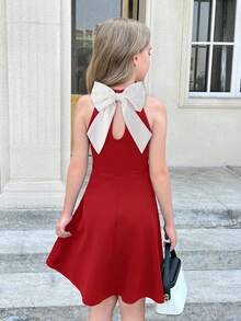 SHEIN Tween Girl Ditsy Floral Casual Woven Crew Neck Dress - Beige - View 3