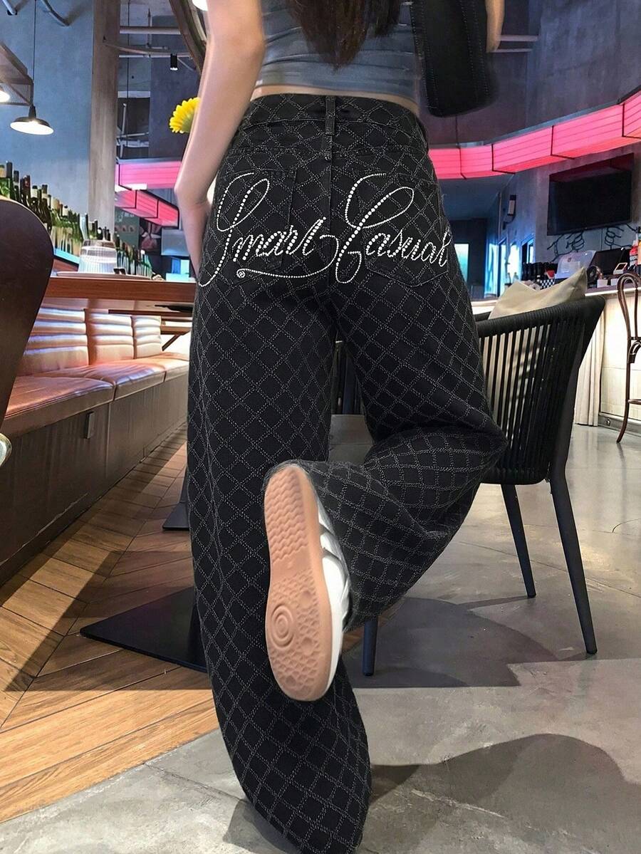 DAZY 女士做旧水洗韩式休闲牛仔裤 - 黑色 - 查看 1