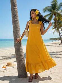 SHEIN Lady 女士度假连衣裙 - 黃色 - 查看 5
