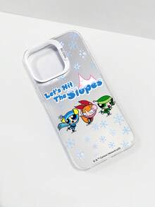 THE POWERPUFF GIRLS X SHEIN 飞天小女警冬季滑雪混合手机壳，柔软TPU边框搭配硬质PC背板，“Let's Hit The Slopes”雪花图案，可爱卡通冬季运动设计，防震保护壳，日常使用及卡通粉丝生日礼物之选，兼容iPhone和Galaxy手机壳，兼容iPhone 11/12/13/14/15/16/17 Pro Max和Galaxy S24 Ultra/S25 Ultra/A16。 - 銀色 - 查看 5