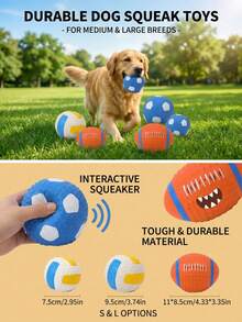 PETSIN 1PC Pet Interactive Training Ball Toy, Latex Rugby Football, Sound-Making Toy, Chewable And Bite-Resistant, Stress-Relieving Dog Toy. - Multicolor - View 4